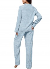 Light Blue Turn Down Collar Lounge Top and Pants