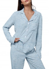 Light Blue Turn Down Collar Lounge Top and Pants