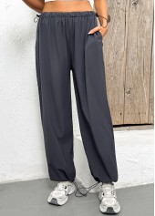 Pocket Dark Grey Jogger Elastic Waist High Waisted Pants