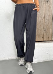 Pocket Dark Grey Jogger Elastic Waist High Waisted Pants