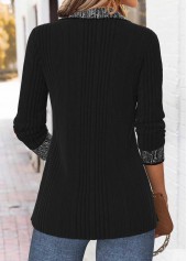 Tummy Control Black Long Sleeve Turn Down Collar Blouse