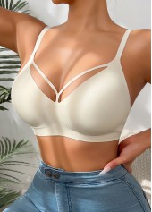 Beige Color V Neck Detail Bra