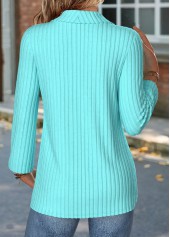 Fake 2in1 Cyan Long Sleeve Turn Down Collar Blouse
