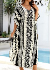 Tie Dye Print Belted Curved Hem Black Cover Up