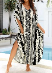 Tie Dye Print Belted Curved Hem Black Cover Up