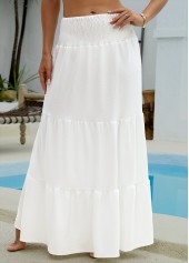 Smocking White Maxi Cover Up Skirt