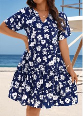 Floral Print Tummy Coverage Navy Cover Up