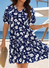 Floral Print Tummy Coverage Navy Cover Up