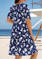 Floral Print Tummy Coverage Navy Cover Up