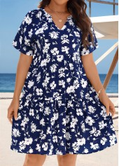 Floral Print Tummy Coverage Navy Cover Up