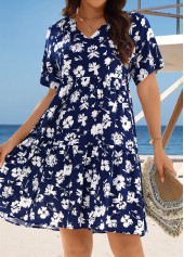 Floral Print Tummy Coverage Navy Cover Up