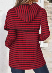 Striped Tummy Coverage Wine Red Long Sleeve Hoodie