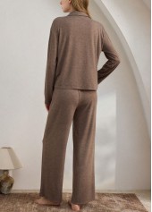 Gray Brown Turn Down Collar Lounge Top and Pants