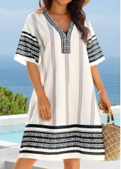 Striped Tummy Coverage White Cover Up