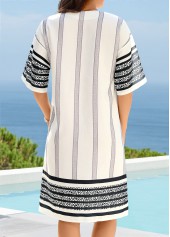 Striped Tummy Coverage White Cover Up