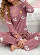 Letter Print Dark Reddish Purple Lounge Top and Pants