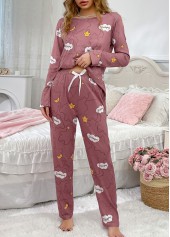 Letter Print Dark Reddish Purple Lounge Top and Pants