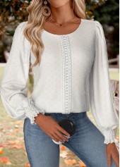 Tummy Coverage White Long Sleeve Round Neck Blouse