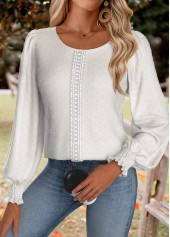 Tummy Coverage White Long Sleeve Round Neck Blouse