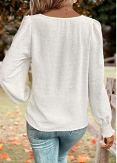 Tummy Coverage White Long Sleeve Round Neck Blouse