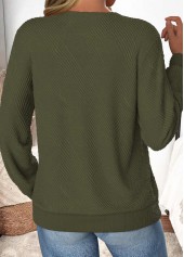 Button Olive Green Long Sleeve Asymmetrical Neck Sweatshirt
