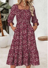 Leopard Tummy Coverage Dark Reddish Purple 3/4 Sleeve Dress