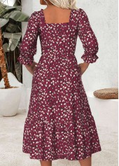Leopard Tummy Coverage Dark Reddish Purple 3/4 Sleeve Dress