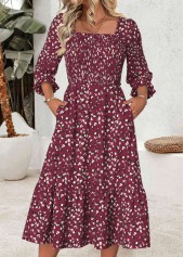 Leopard Tummy Coverage Dark Reddish Purple 3/4 Sleeve Dress