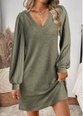 Tummy Coverage Sage Green Short Long Sleeve Dress