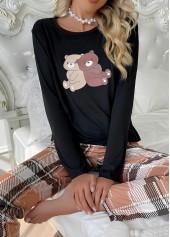 Plaid Light Coffee Round Neck Lounge Top and Pants