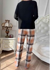 Plaid Light Coffee Round Neck Lounge Top and Pants