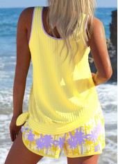 Mid Waisted Tropical Plants Print Tummy Coverage Tankini Set