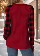 Plaid Tummy Coverage Wine Red Long Sleeve T Shirt