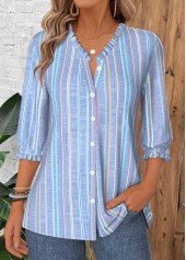 Multi Stripe Print Tummy Coverage Dusty Blue Blouse