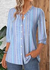 Multi Stripe Print Tummy Coverage Dusty Blue Blouse