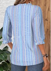 Multi Stripe Print Tummy Coverage Dusty Blue Blouse