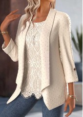 Tummy Coverage Beige 3/4 Sleeve Fake Two Piece Twinset