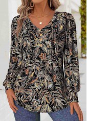 Floral Print Tummy Coverage Black Long Sleeve T Shirt