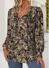 Floral Print Tummy Coverage Black Long Sleeve T Shirt