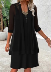Tummy Coverage Black 3/4 Sleeve Dress and Cardigan