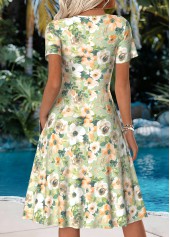Floral Print Tummy Coverage Multi Color Short Sleeve Dress