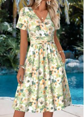 Floral Print Tummy Coverage Multi Color Short Sleeve Dress