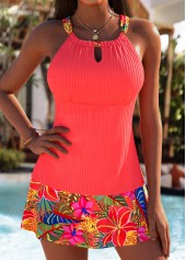 Mid Waisted Floral Print Tummy Coverage Coral Tankini Set
