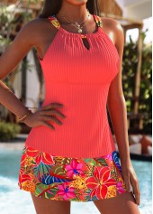 Mid Waisted Floral Print Tummy Coverage Coral Tankini Set