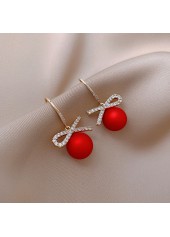 Red Bow Pearl Detail Rhinestone Earrings