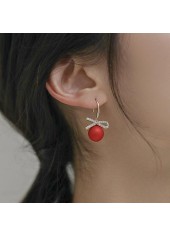 Red Bow Pearl Detail Rhinestone Earrings