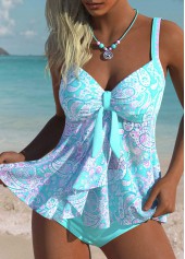 Mid Waisted Paisley Print Tummy Coverage Tankini Set