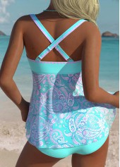 Mid Waisted Paisley Print Tummy Coverage Tankini Set