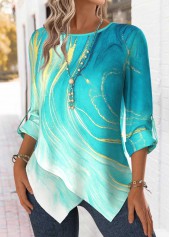 Ombre Tummy Coverage Mint Green Long Sleeve Blouse