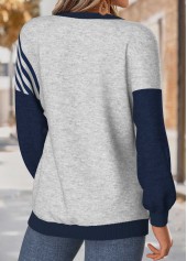 Striped Tummy Coverage Navy Long Sleeve Round Neck Sweatshirt